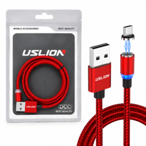 USLION Micro USB Mıknatıslı Kablo Kırmızı Örgülü